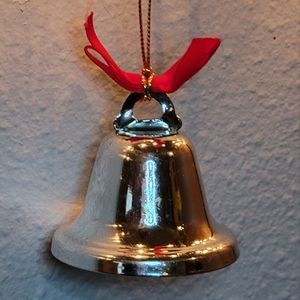 🎄 2 New Silver Gold Metal Mini Bell Tree Ornaments Red Ribbons Hold Cord Hanger